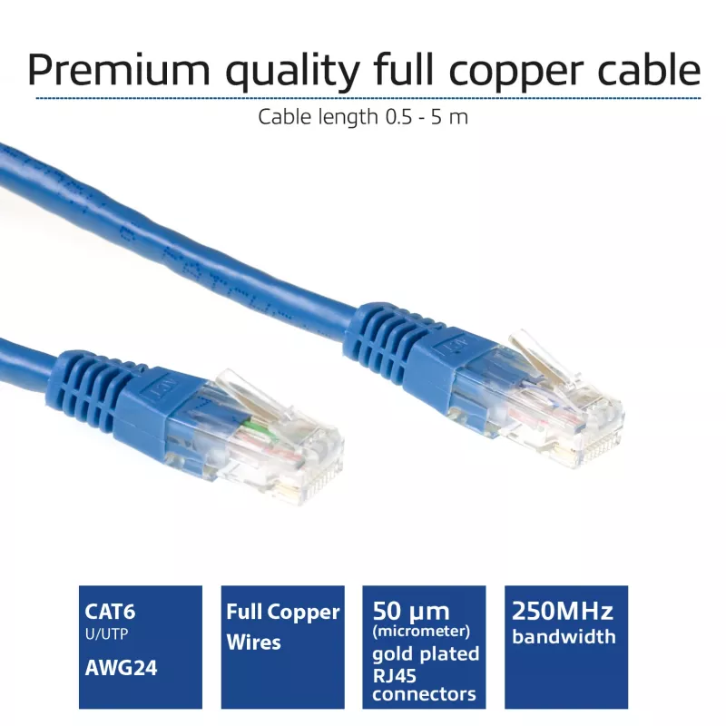 ACT Blue 3 meter U/UTP CAT6 komutācijas kabelis ar RJ45 savienotājiem