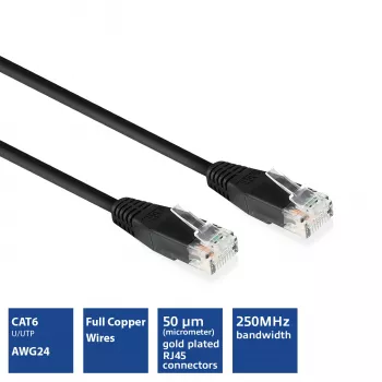 ACT melns 0,25 metru U/UTP CAT6 komutācijas vads ar RJ45 savienotājiem