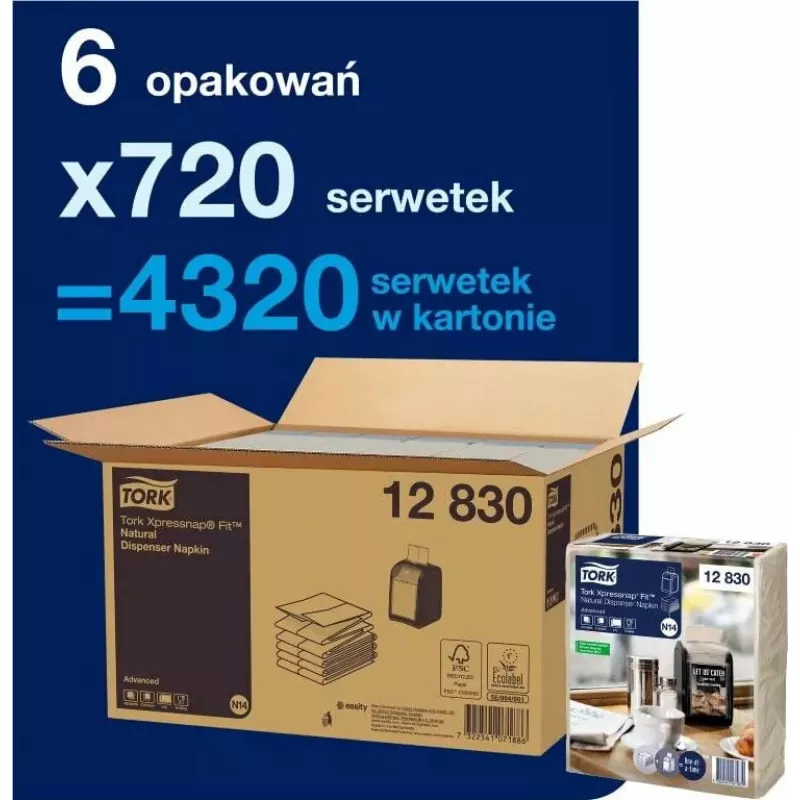 Papīra salvetes Tork 720 Xpressnap Fit 12830 baltas 1-kārtas
