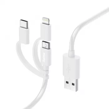 Hama 3-in-1 vairāku uzlādes kabelis, USB-A - Micro-USB, USB-C un Lightning, 1,0 m, balts