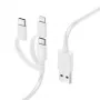 Hama 3-in-1 vairāku uzlādes kabelis, USB-A - Micro-USB, USB-C un Lightning, 1,0 m, balts