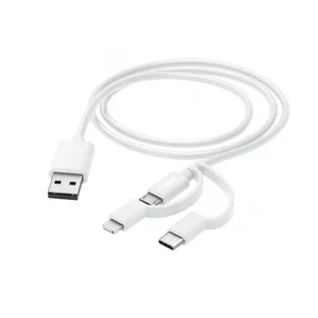 Hama 3-in-1 vairāku uzlādes kabelis, USB-A - Micro-USB, USB-C un Lightning, 1,0 m, balts