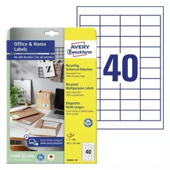 Pašlīmējošā printera etiķete Avery LR3657-10 Balta 2.54x4.85 cm 400 gab.