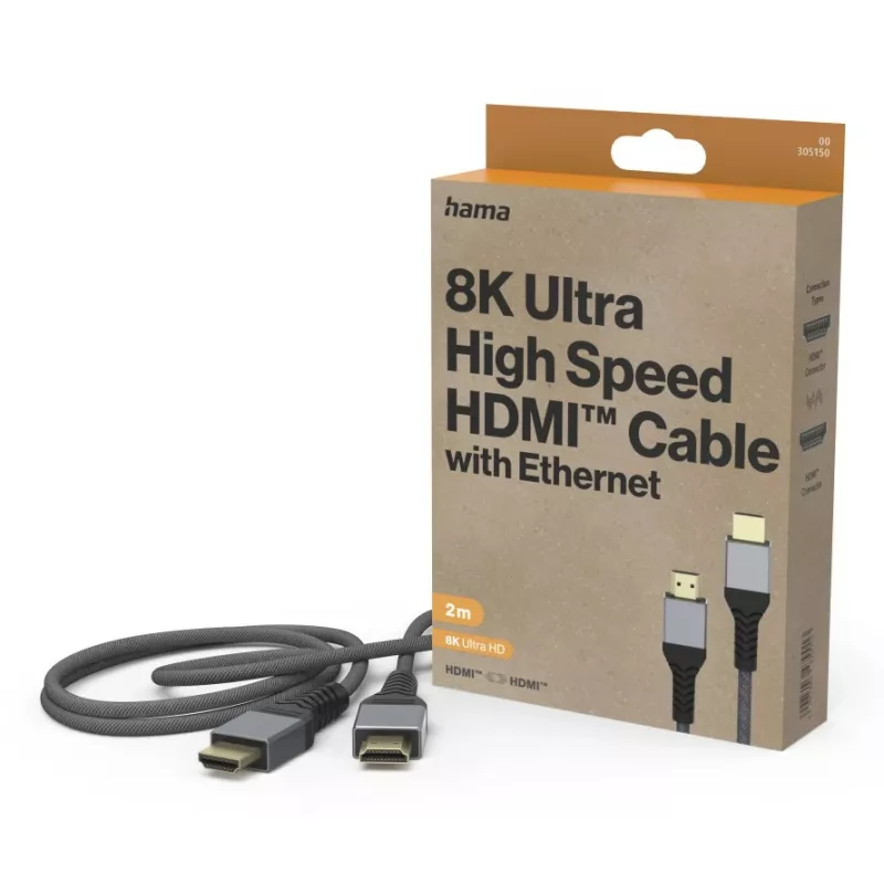 Hama 00305150 HDMI kabelis 2 m HDMI A tipa (standarta) melns, pelēks