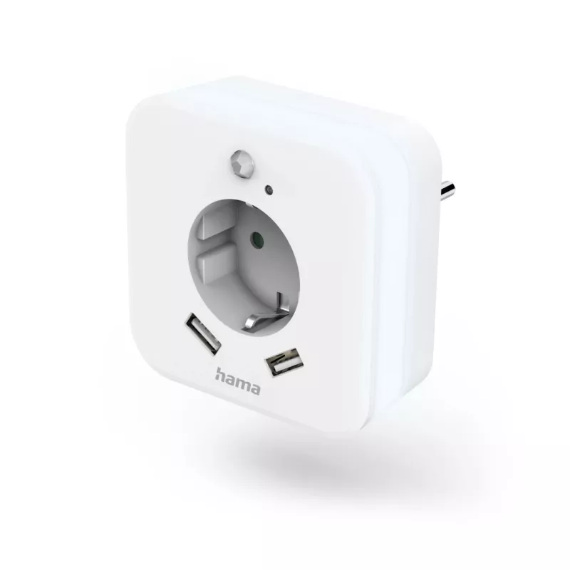 Hama 00223498 LED naktsgaismas ar kontaktligzdu, 2 USB izejām, kustības un gaismas sensoru
