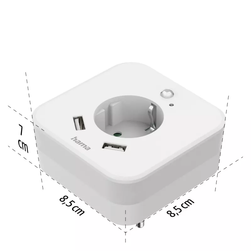Hama 00223498 LED naktsgaismas ar kontaktligzdu, 2 USB izejām, kustības un gaismas sensoru