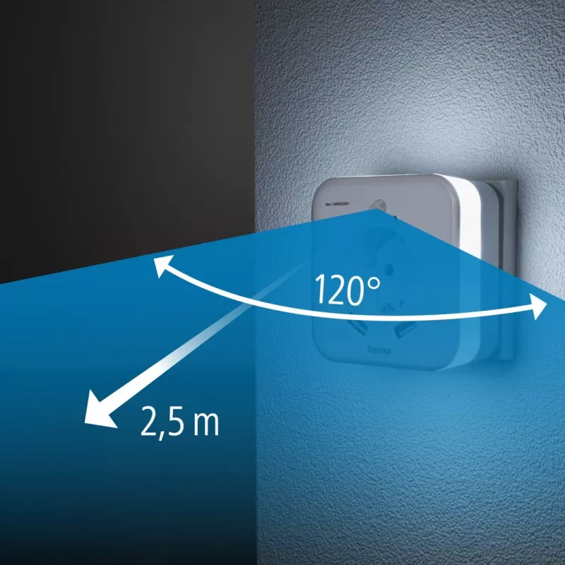Hama 00223498 LED naktsgaismas ar kontaktligzdu, 2 USB izejām, kustības un gaismas sensoru