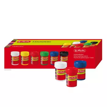 Ūdens bāzes krāsa Herlitz 8643025 Melna Zila Zaļa Sarkana Balta Dzeltena 25 ml Burciņa 6 gab.