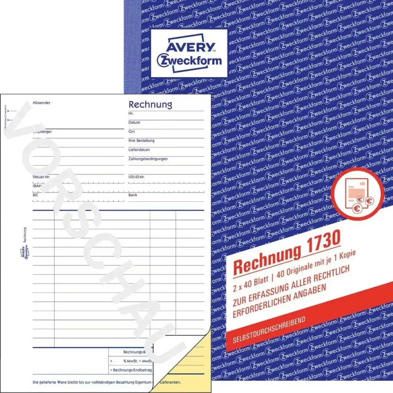 Grāmatvedības veidlapu grāmata AVERY 1730-5 A5 40 lapas
