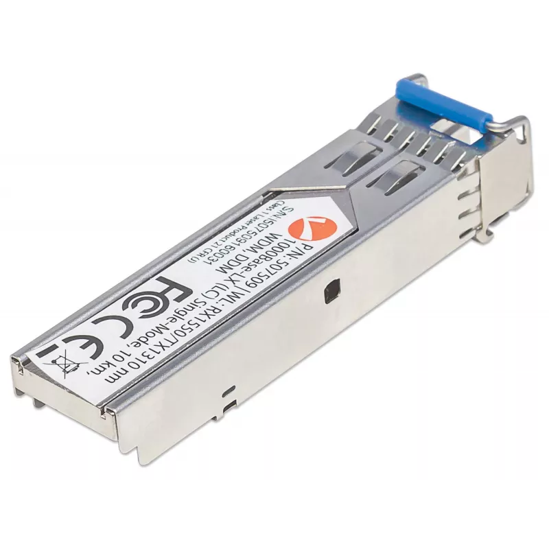 Intellinet raiduztvērēja modulis, optiskais, Gigabit Fiber WDM divvirzienu SFP, 1000Base-Lx (LC) vienmoda ports, 10 km, viļņu garumi: uztveršana (RX) 1550 nm un pārraide (TX) 1310 nm, WDM (Rx1550/Tx1310), atbilst MSA, ekvivalents Cisco GLC-BX-U, Ethernet, optiskā šķiedra