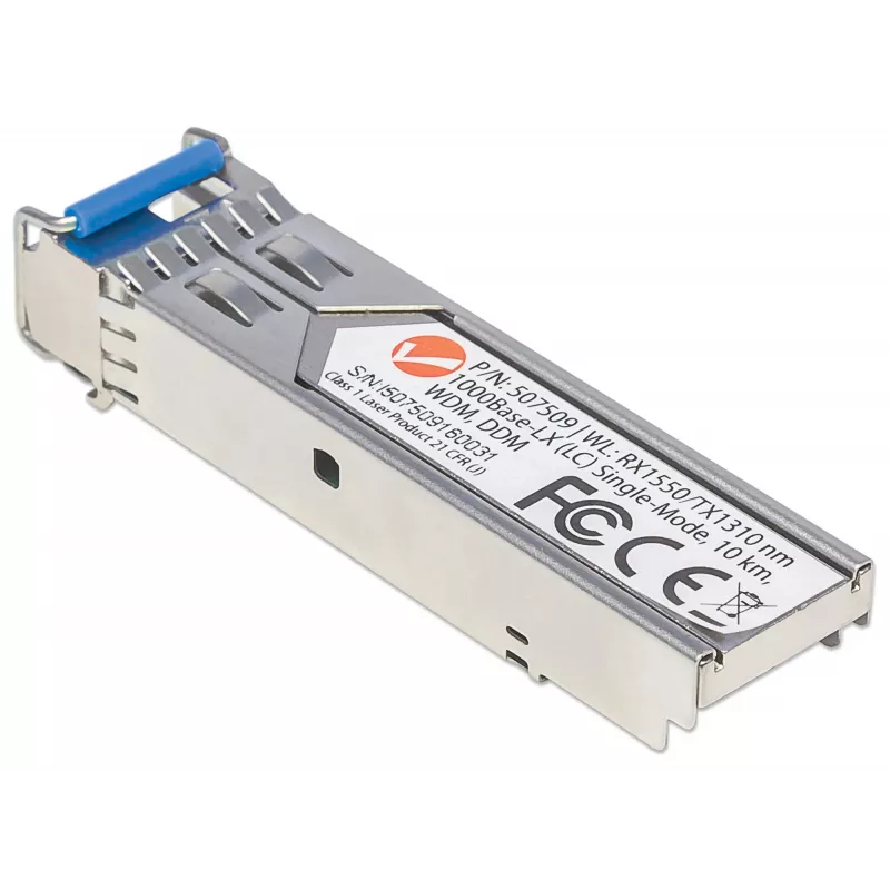 Intellinet raiduztvērēja modulis, optiskais, Gigabit Fiber WDM divvirzienu SFP, 1000Base-Lx (LC) vienmoda ports, 10 km, viļņu garumi: uztveršana (RX) 1550 nm un pārraide (TX) 1310 nm, WDM (Rx1550/Tx1310), atbilst MSA, ekvivalents Cisco GLC-BX-U, Ethernet, optiskā šķiedra
