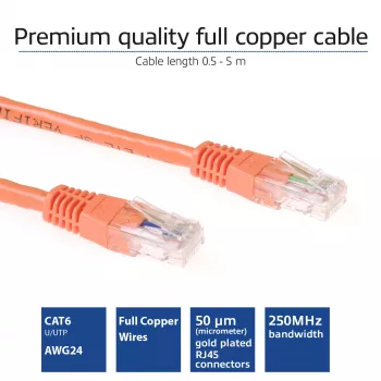 ACT oranža 20 metru U/UTP CAT6 komutācijas kabelis ar RJ45 savienotājiem