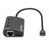 Manhattan USB-C dokstacija/sadalītājs ar karšu lasītāju, pieslēgvietas (x6): Ethernet, HDMI, USB-A (x3) un USB-C, ar strāvas padevi (100 W) uz USB-C pieslēgvietu (piezīme: nepieciešams papildu USB-C sienas lādētājs un USB-C kabelis), universāls visām ierīcēm, alumīnijs, ekvivalents DKT30CSDHPD3