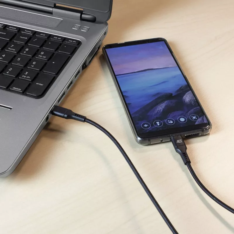 ACT USB 2.0 uzlādes/datu kabelis C vīr. – C vīr. 1 metrs, neilons