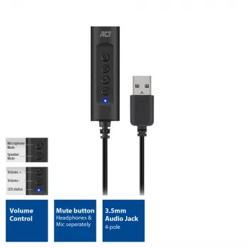 ACT AC9360 audio karte USB 3,5 mm austiņu savienojums 4 pogas