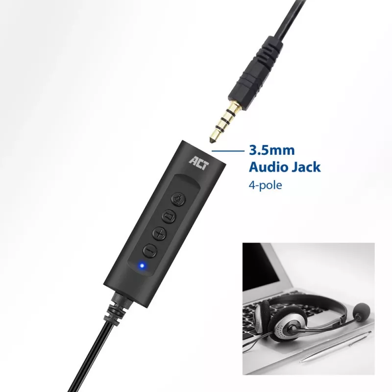 ACT AC9360 audio karte USB 3,5 mm austiņu savienojums 4 pogas