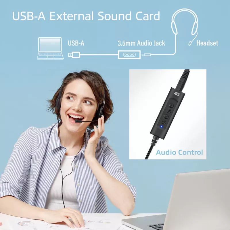 ACT AC9360 audio karte USB 3,5 mm austiņu savienojums 4 pogas