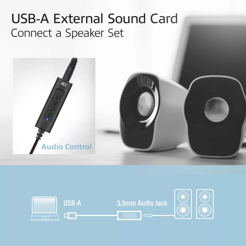ACT AC9360 audio karte USB 3,5 mm austiņu savienojums 4 pogas