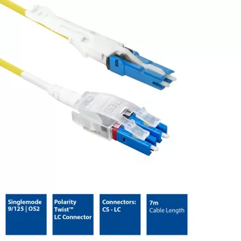 ACT 7 m Singlemode 9/125 OS2 Polarity Twist vienzābaka dupleksā optiskā šķiedras kabeļa ielāps ar CS un LC savienotājiem