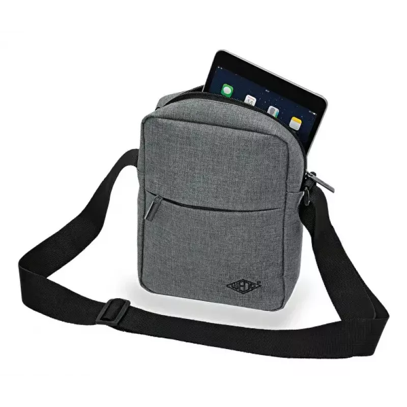 Messenger soma WEDO 59 350512 — Poliestera pelēka unisex plecu/rokas soma, rāvējslēdzēja aizdare