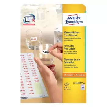 Pašlīmējošā etiķete AVERY L3410REV-25 Noņemama Balta 2550 gab.