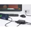Manhattan Smart Video Multiport dokstacija, pieslēgvietas (x5): HDMI pieslēgvieta, USB-A (x2), USB-C (x2), ar strāvas padevi uz USB-C pieslēgvietu, iebūvēts barošanas avots, ultra kompakta, noņemams strāvas kabelis, melna, trīs gadu garantija, mazumtirdzniecības kaste
