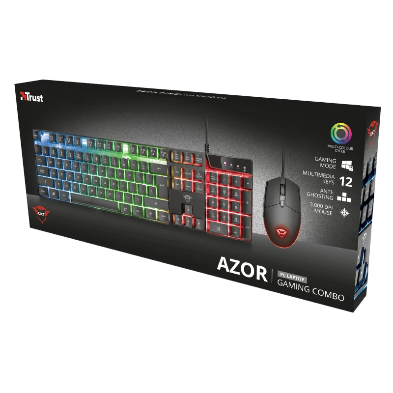 Trust GXT 838 Azor tastatūra ar peli Spēļu USB Vācu Melna