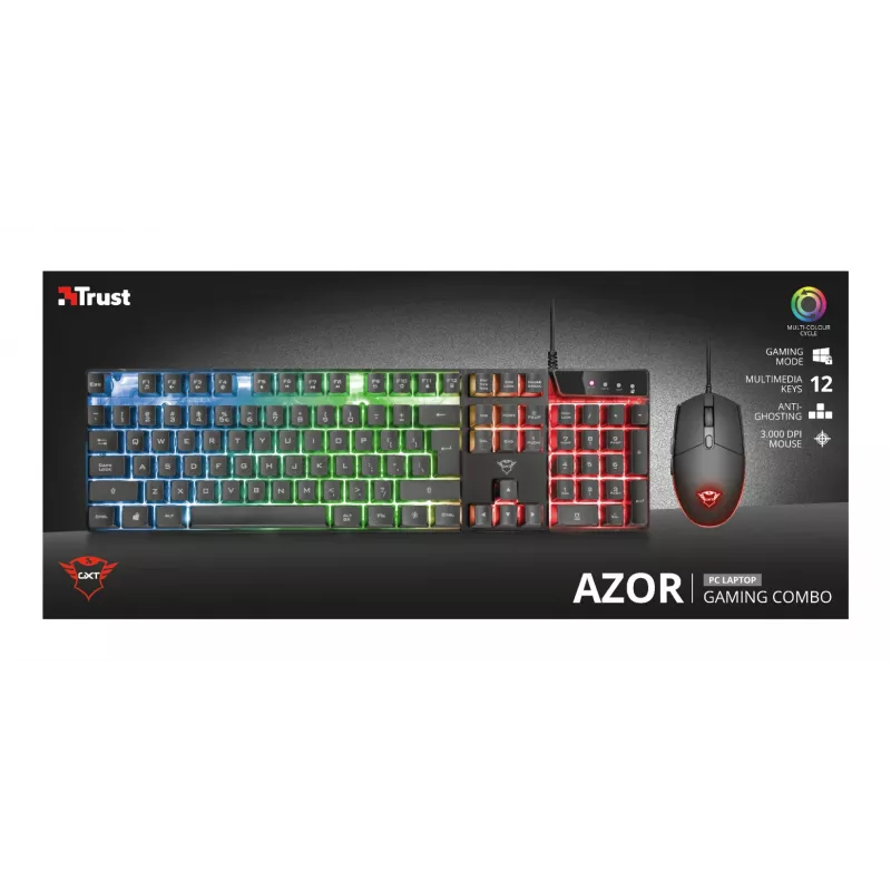 Trust GXT 838 Azor tastatūra ar peli Spēļu USB Vācu Melna
