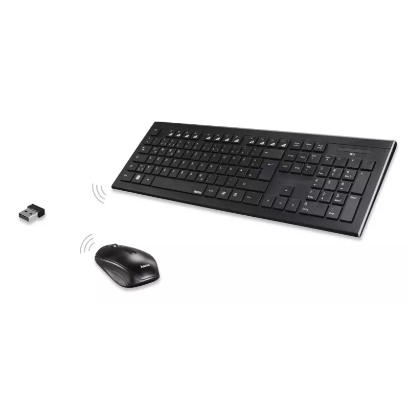 Hama Cortino tastatūra, pele iekļauta, mājai/birojam, RF bezvadu, QWERTY, ukraiņu, melna