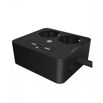 ICY BOX IB-MPS2220B-CH strāvas pagarinātājs 1,9 m 2 maiņstrāvas kontaktligzdas Iekštelpām Melns