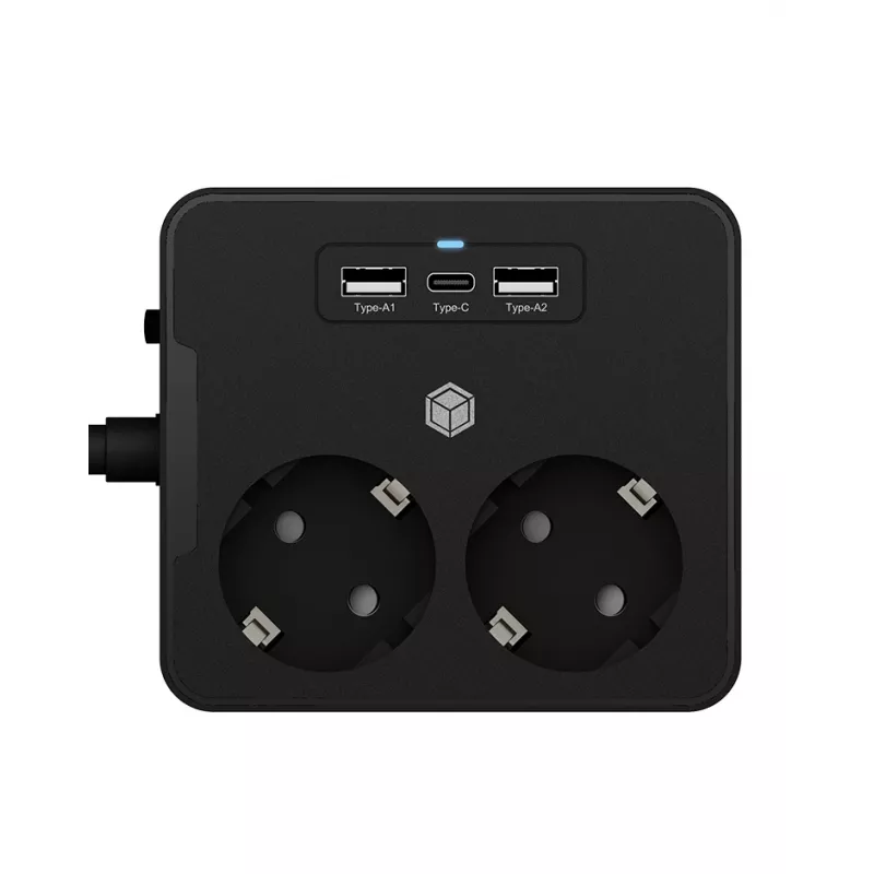 ICY BOX IB-MPS2220B-CH strāvas pagarinātājs 1,9 m 2 maiņstrāvas kontaktligzdas Iekštelpām Melns