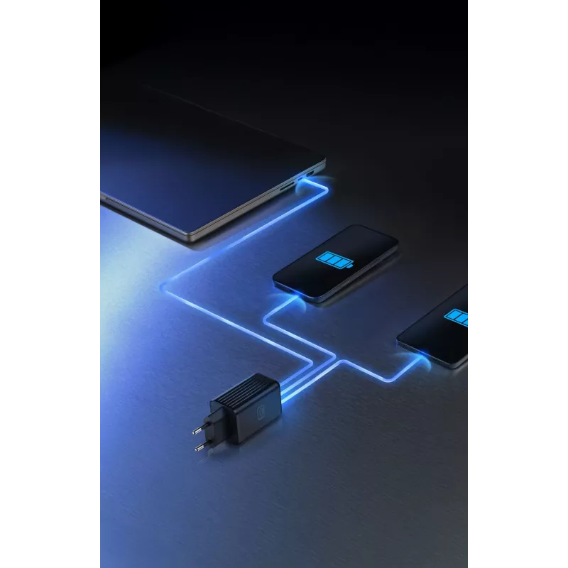 Cellularline Multipower Micro 65W īpaši kompakts 65 W ātrs tīkla lādētājs ar 3 pieslēgvietām