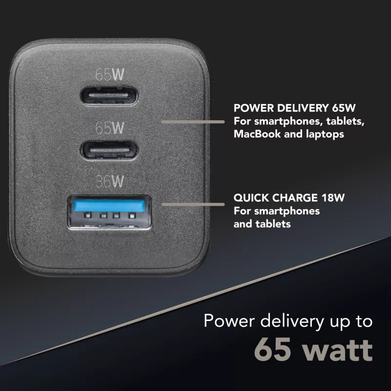 Cellularline Multipower Micro 65W īpaši kompakts 65 W ātrs tīkla lādētājs ar 3 pieslēgvietām