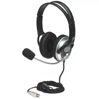 Manhattan Stereo Over-Ear Headset (3.5mm), Microphone Boom (padded), Adjustable Steel Headband, In-Line Volume Control, Ear Cushions, Std 2x 3.5mm stereo jack/plug for audio/mic use, kabelis 2.5m, 3 Year Warranty