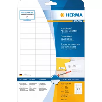 Korekcijas/pārklāšanas uzlīmes HERMA A4 48,3x16,9 mm 1600 gab.