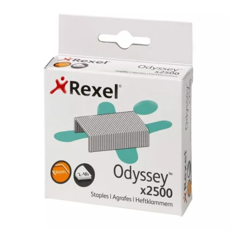 Rexel skavu komplekts Odyssey, 2500 gab., skavu komplekts, 2500 skavas, tērauds, sudraba krāsa, 60 loksnes, 130 g
