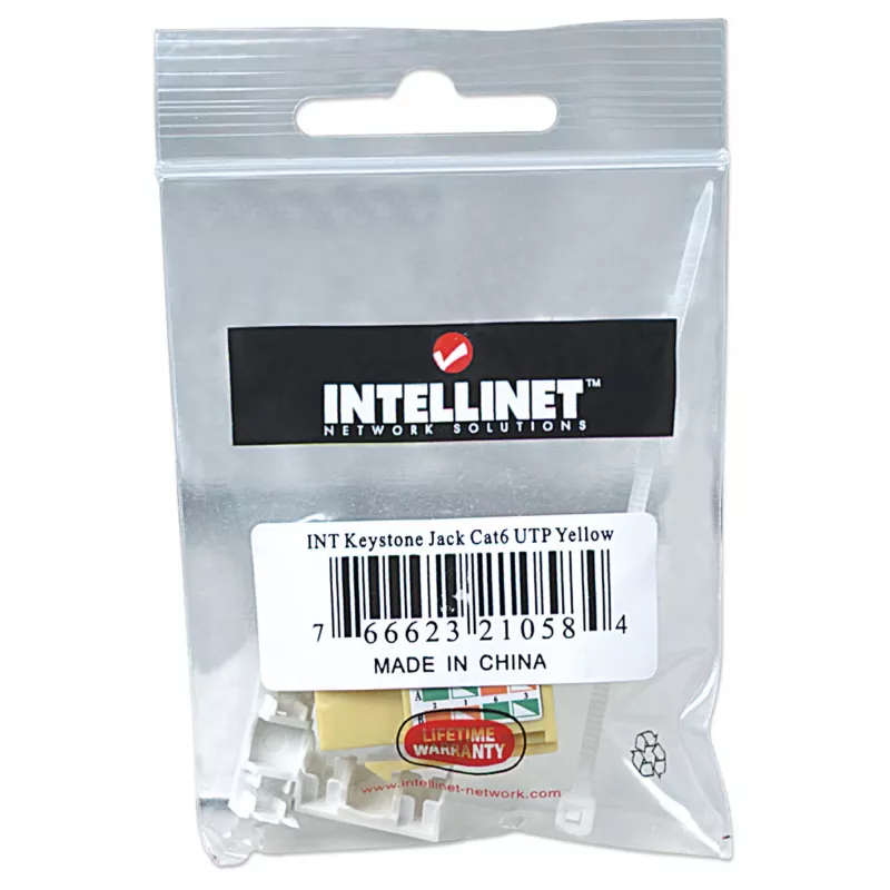 Intellinet Keystone ligzda, Cat6, UTP, iespiežama, dzeltena, plakana, dzeltena, RJ-45, sievišķā, 22/26, Cat6