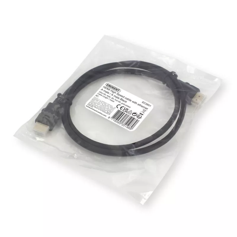 Ewent EC3901 HDMI kabelis 1 m HDMI Type A (Standard) Melns