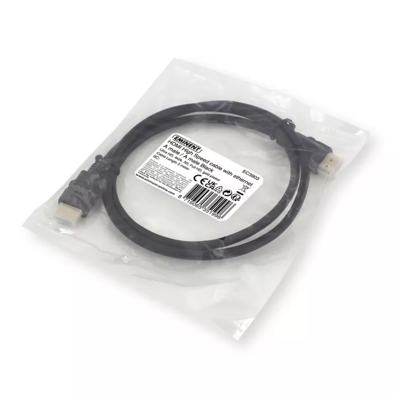 Ewent OEM HDMI High Speed kabelis ar Ethernet, 3 m, melns
