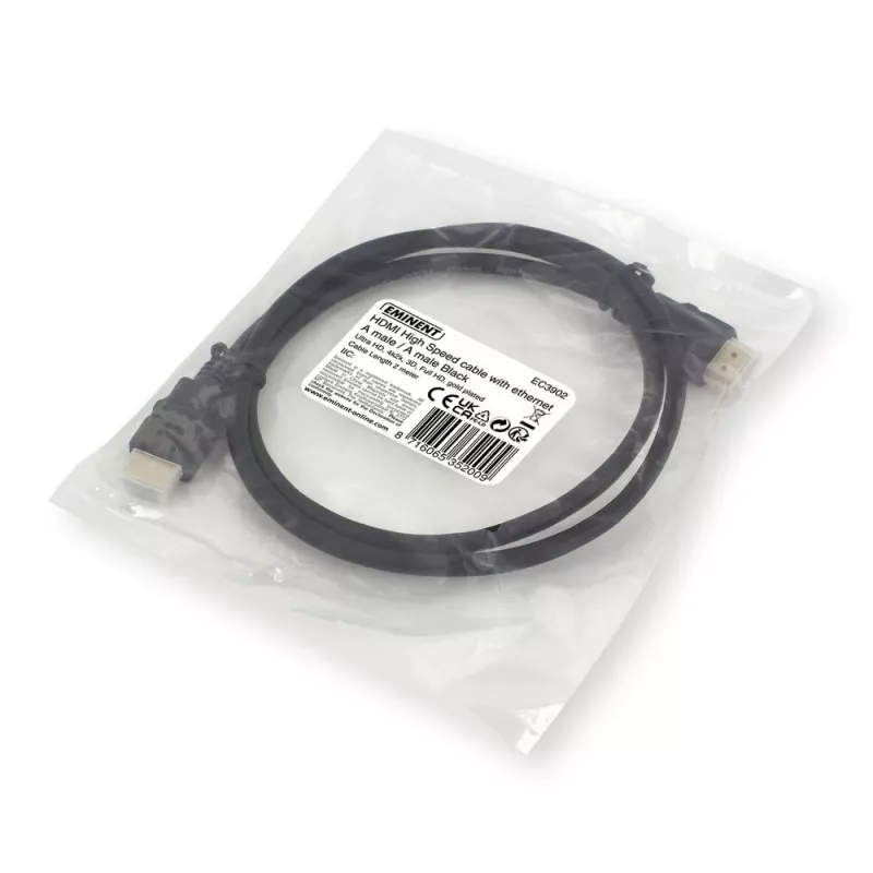 Ewent EC3902 HDMI kabelis 2 m HDMI Type A (Standard) Melns