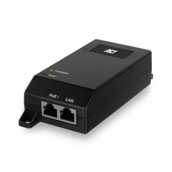 ACT Gigabit PoE+ (30W) injektors, Gigabit Ethernet, 10,100,1000 Mbit/s, IEEE 802.3, IEEE 802.3ab, IEEE 802.3af, IEEE 802.3at, IEEE 802.3u, melns, 30 V, 100–240 V