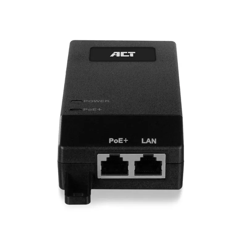ACT Gigabit PoE+ (30W) injektors, Gigabit Ethernet, 10,100,1000 Mbit/s, IEEE 802.3, IEEE 802.3ab, IEEE 802.3af, IEEE 802.3at, IEEE 802.3u, melns, 30 V, 100–240 V