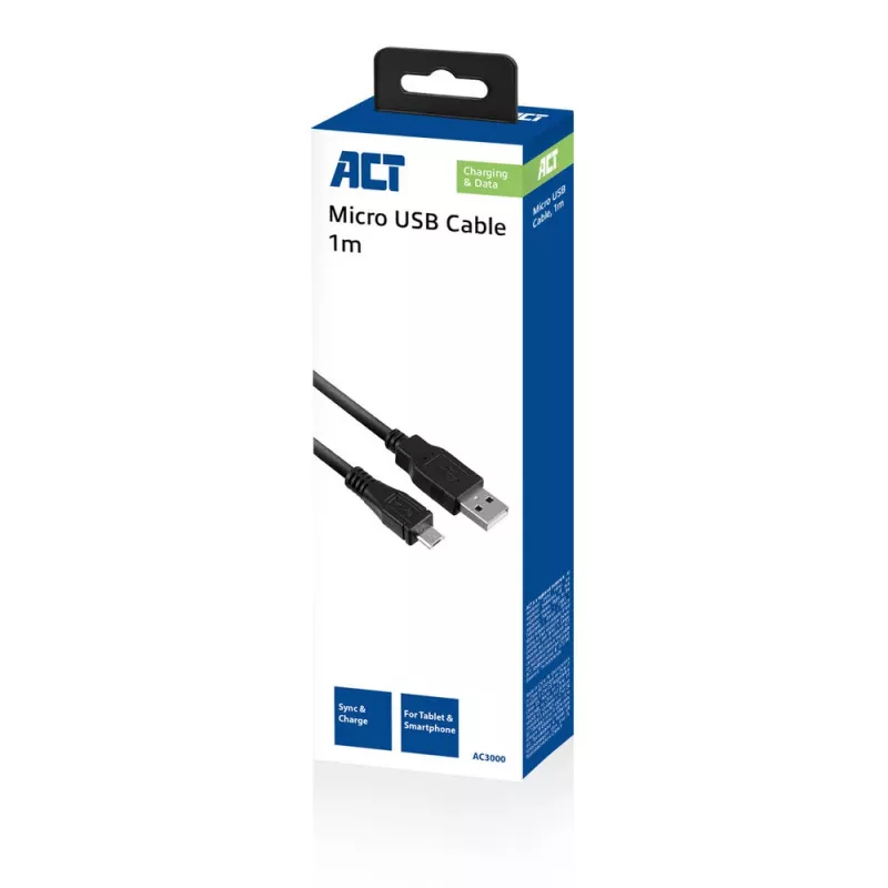ACT USB 2.0 uzlādes/datu kabelis A tēviņš - micro B tēviņš 1 metrs