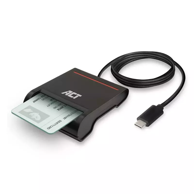 ACT ārējais USB-C viedkaršu eID karšu lasītājs, melns