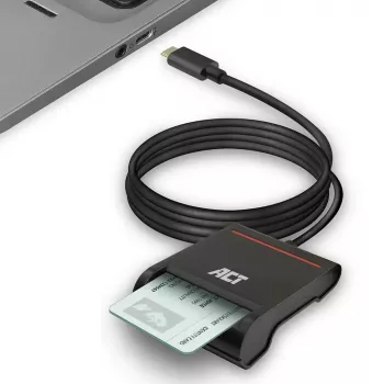 ACT ārējais USB-C viedkaršu eID karšu lasītājs, melns