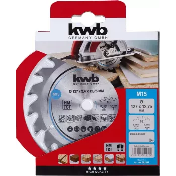 Riņķveida zāģa asmens KWB 581557 12.7 cm cietkokam, plastmasai, saplāksnim, mīkstkokam