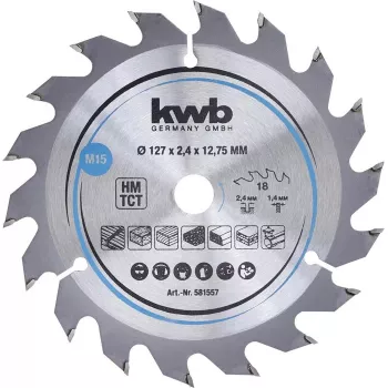 Riņķveida zāģa asmens KWB 581557 12.7 cm cietkokam, plastmasai, saplāksnim, mīkstkokam