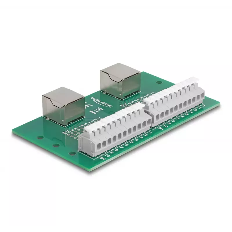 DeLOCK RJ50 2 x sieviešu uz 2 x spaiļu bloks ar spiedpogu DIN sliedei