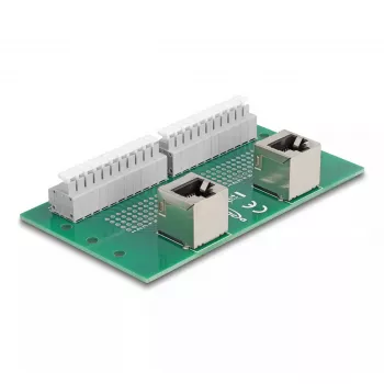 DeLOCK RJ50 2 x ligzda uz 2 x spaiļu bloks ar spiedpogu DIN sliedei leņķveida