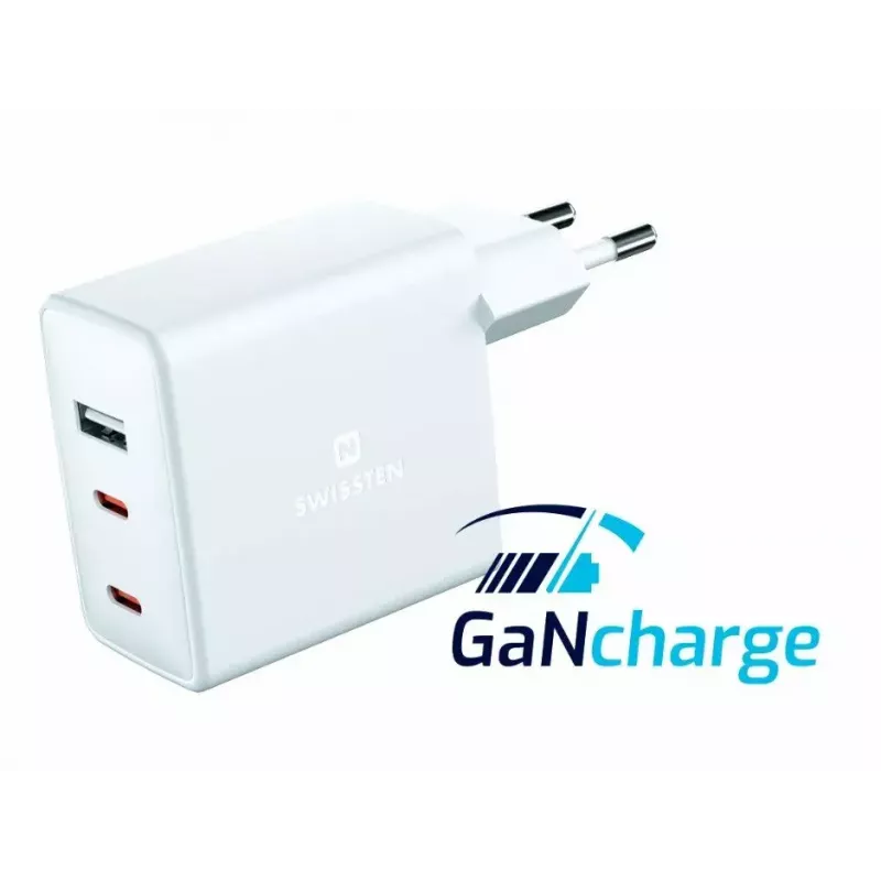 SWISSTEN Travel Charger GaN 70W 2×USB-C ātrais lādētājs klēpjdatoriem un tālruņiem